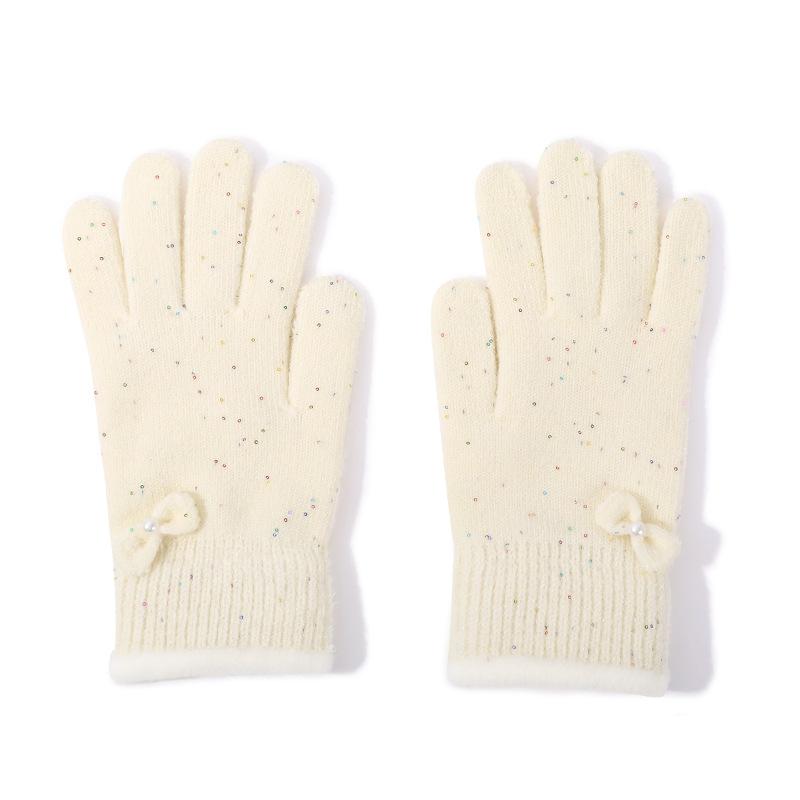 Winter Adult Gloves Women's Color Dot Bow Dew Finger Riding Gloves Women's Outdoor Double Layer Thickened Warm Gloves Men's