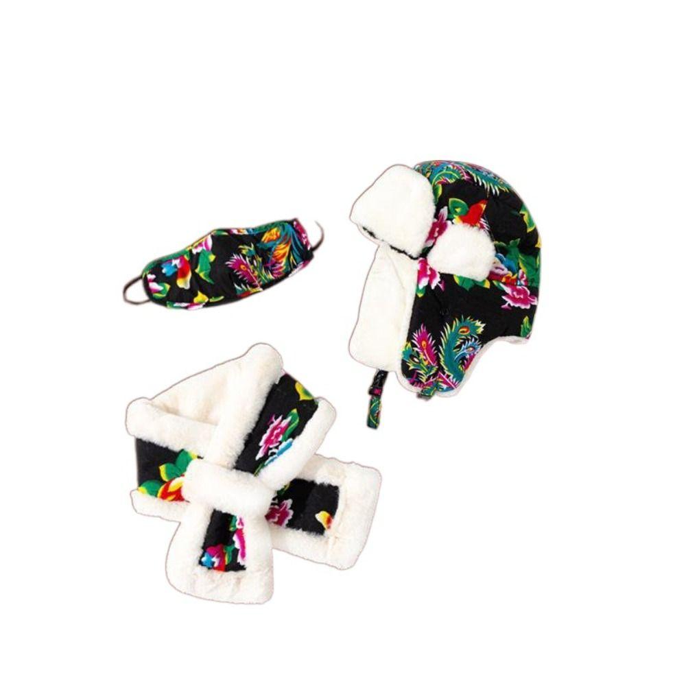 Floral Hooded Scarf Pullover Hat Bird Balaclava Bonnet Hat Plush Flower  Hat  Streetwear