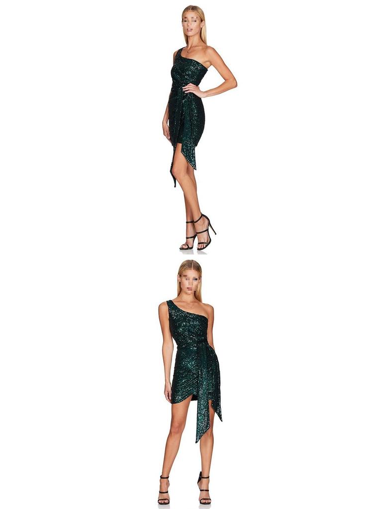 Women's One-Shoulder Sequin Bodycon Dress - Sweet and Spicy Style