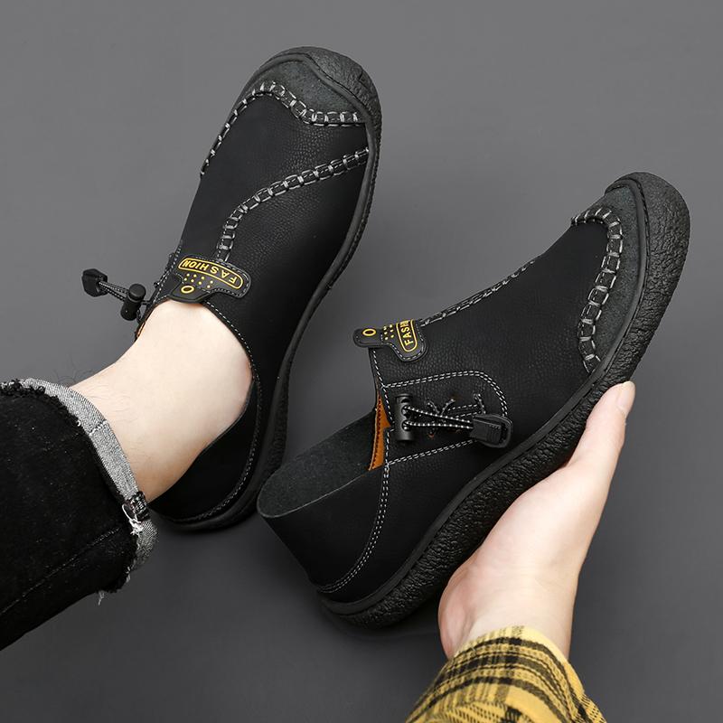 Men Handmade Leather Shoes Black Casual Hiking Shoes Outdoor Grey Walking Driving Shoes Over Sized Brown Slip On