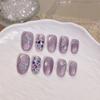 Purple Butterfly Design Press-On Nails Short Square Korean Style Handmade Glitter Acrylic Tips Women