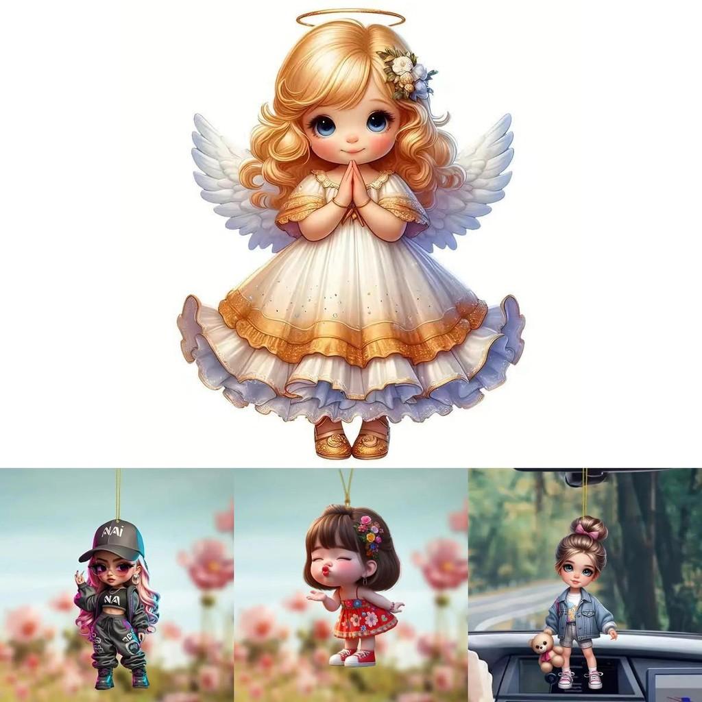 Car Decor Acrylic Cute Girl Series Car Mirror Pendant With Cartoon Style For Interior Enhancement
