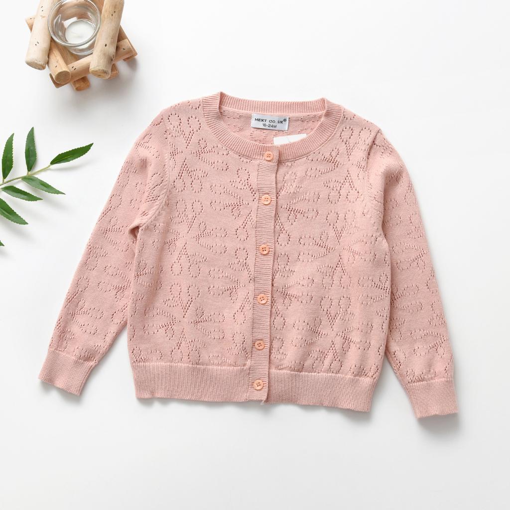 Girls' Long Sleeve Knitted Cardigan Round Neck Hollow Button Up Sweater Children's Tops