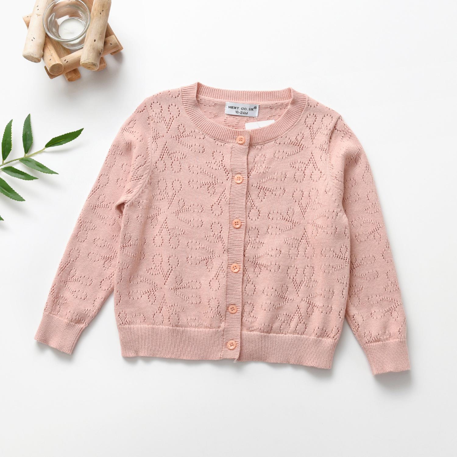 

Вязаный кардиган с длинными рукавами для девочек, свитер с круглым вырезом и пуговицами, детские топы 120cm светло-розовый