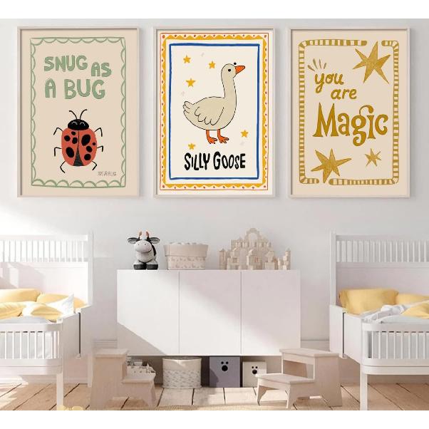 Silly Goose Nursery Canvas Wall Art Cute Animals ect Picture Wall Decor Trendy Magic Posters Snug As a Bug Rustic Farmhouse Painting Print Artwork
