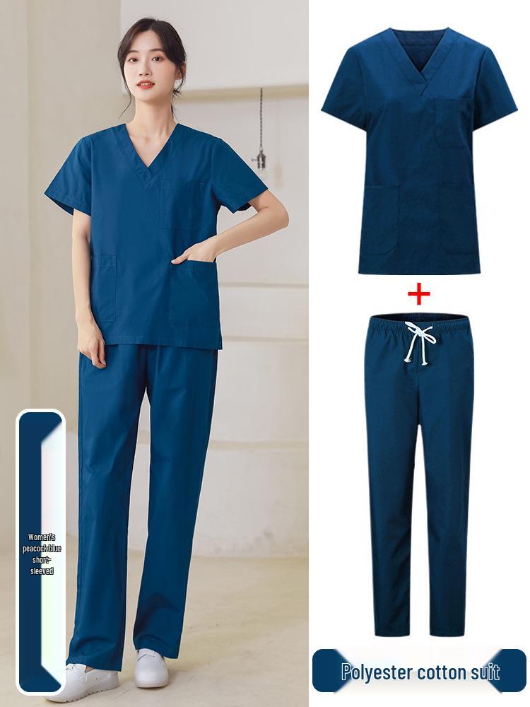 Unisex Short-Sleeve Surgical Gown and Long-Sleeve Workwear Scrub Set - Polyester/Cotton Blend
