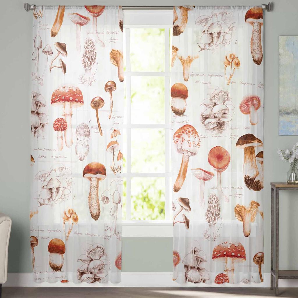 Vintage Pilz Herbst Transparente Vorhänge für Kinderzimmer Wohnzimmer Voile Fenstervorhänge Tüll Vorhänge