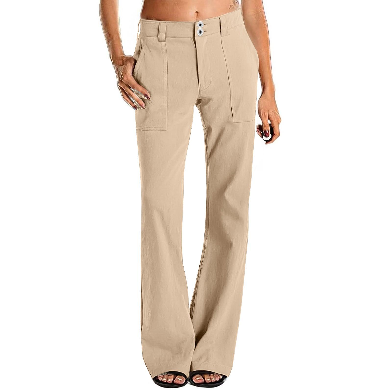 

Женские брюки карго широкие штанины расклешенные брюки для женщин двойная пуговица средняя посадка модные трендовые повседневные брюки S хаки