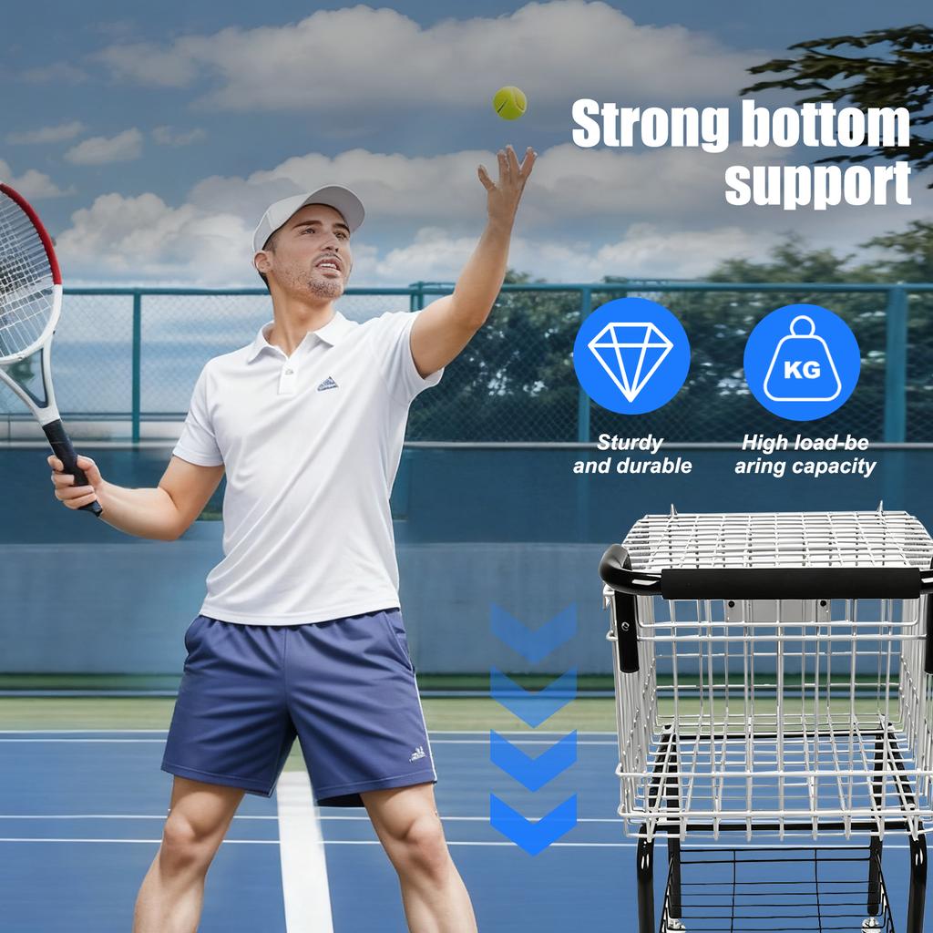 Tennis Ball Pickup Storage Cart W/ Wheel Foldable Tennis Cart Holds 350 Balls Wheeled Tennis Ball Hopper Basket Carrier Gatherer