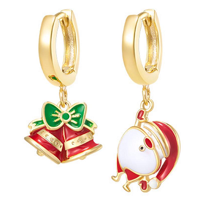 Asymmetrical S925 Silver-Plated Christmas Santa Claus Stud Earrings with Epoxy Bells - 2025 Trendy Design for Women.