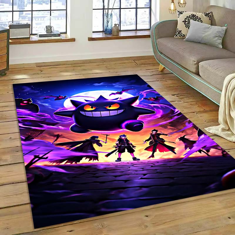New ModelPokémon Gengar Themed XXL Rug Cool Gengar Patterns with Vivid Colors Dynamic Styles Designs Soft Floor Mat for Bedroom