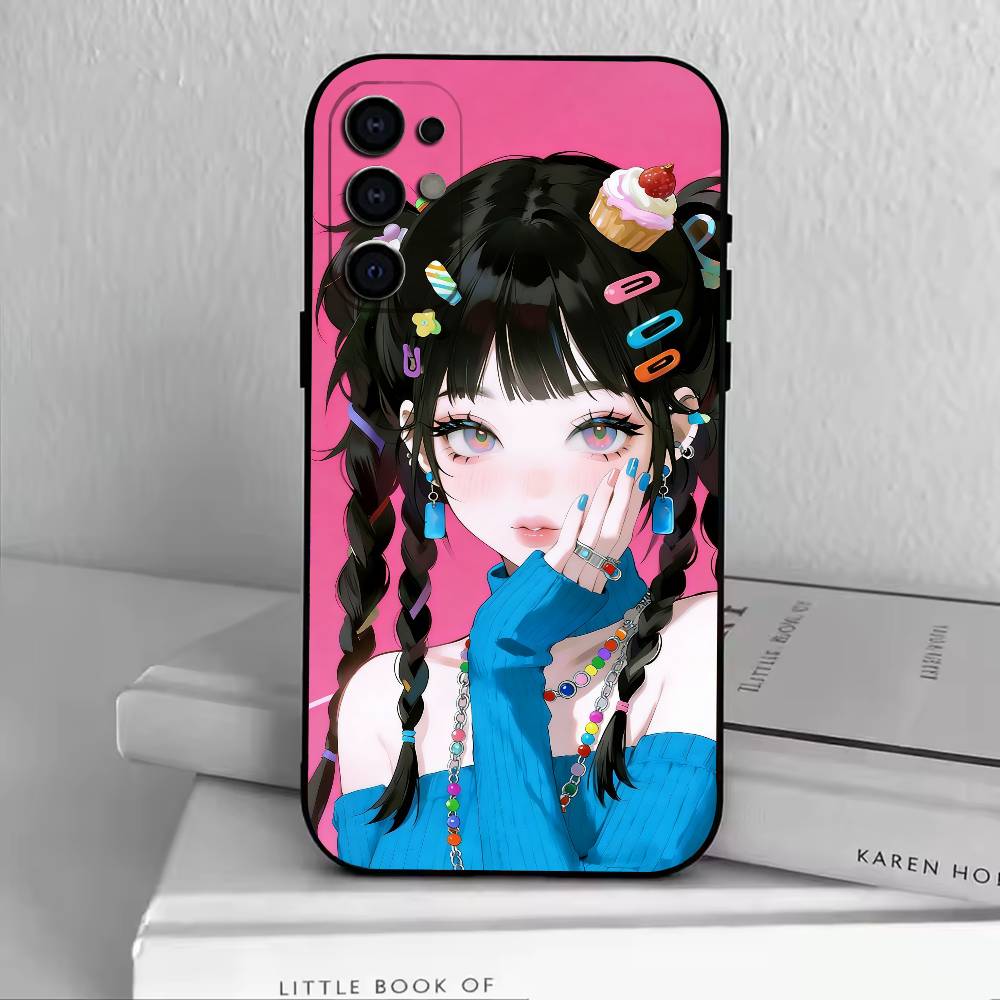 Cute Girl  Phone Case For Samsung S25,S24,S21,S22,S23,S30,Ultra,S20,Plus,Fe,Soft Silicone Black Cover