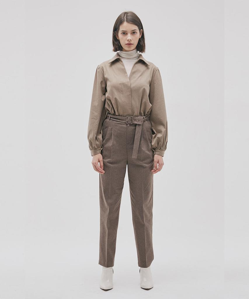 SALON DE SEOUL Unisex Belted Wide Tapered Pants - Brown
