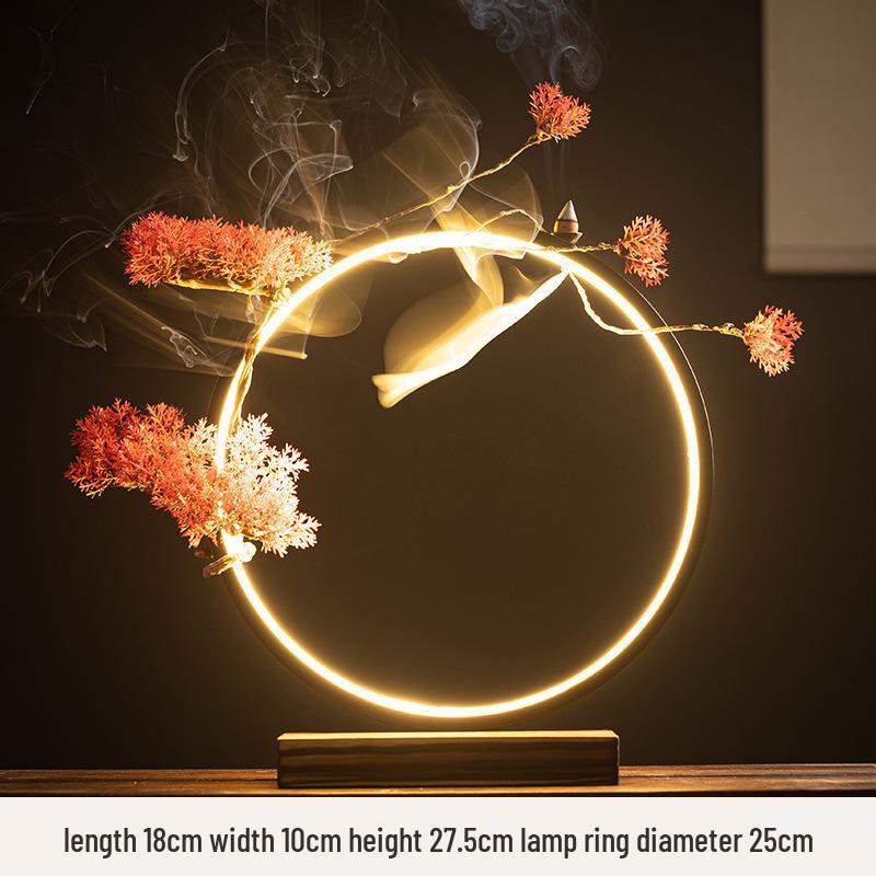 Chinese Zen LED Light Ring Ceramic Ornament for Living Room or Office Display