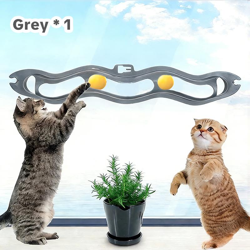 

1 шт. Игрушка-тоннель для кошек на присосках, Колокольчик с шариком на подоконник, Волновой ролик, Без батареек, Развлечение для царапания для всех кошек серый