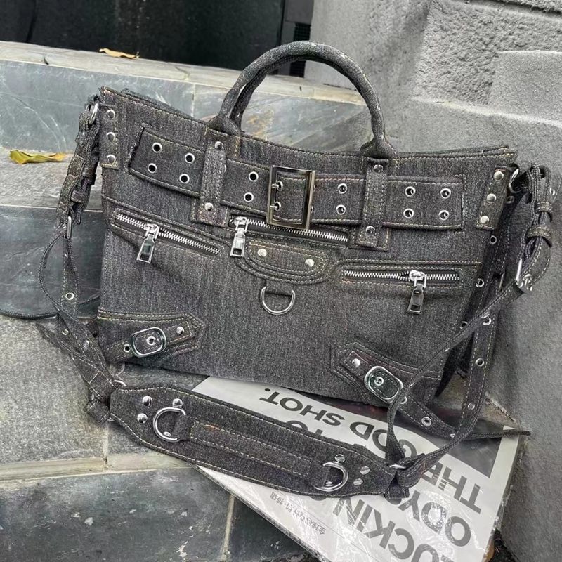 JIAERDI Rivet Black Tote Bag Women Y2k Grunge Vintage Large Capacity Crossbody Bags Ladies Moto Biker Luxury Designer Handbag