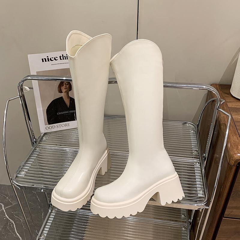 

Осень Зима Платформа Толстый Каблук Женские Сапоги до Колена Панк Стиль Задняя Молния Обувь Винтажные Женские Рыцарские Ботас 35