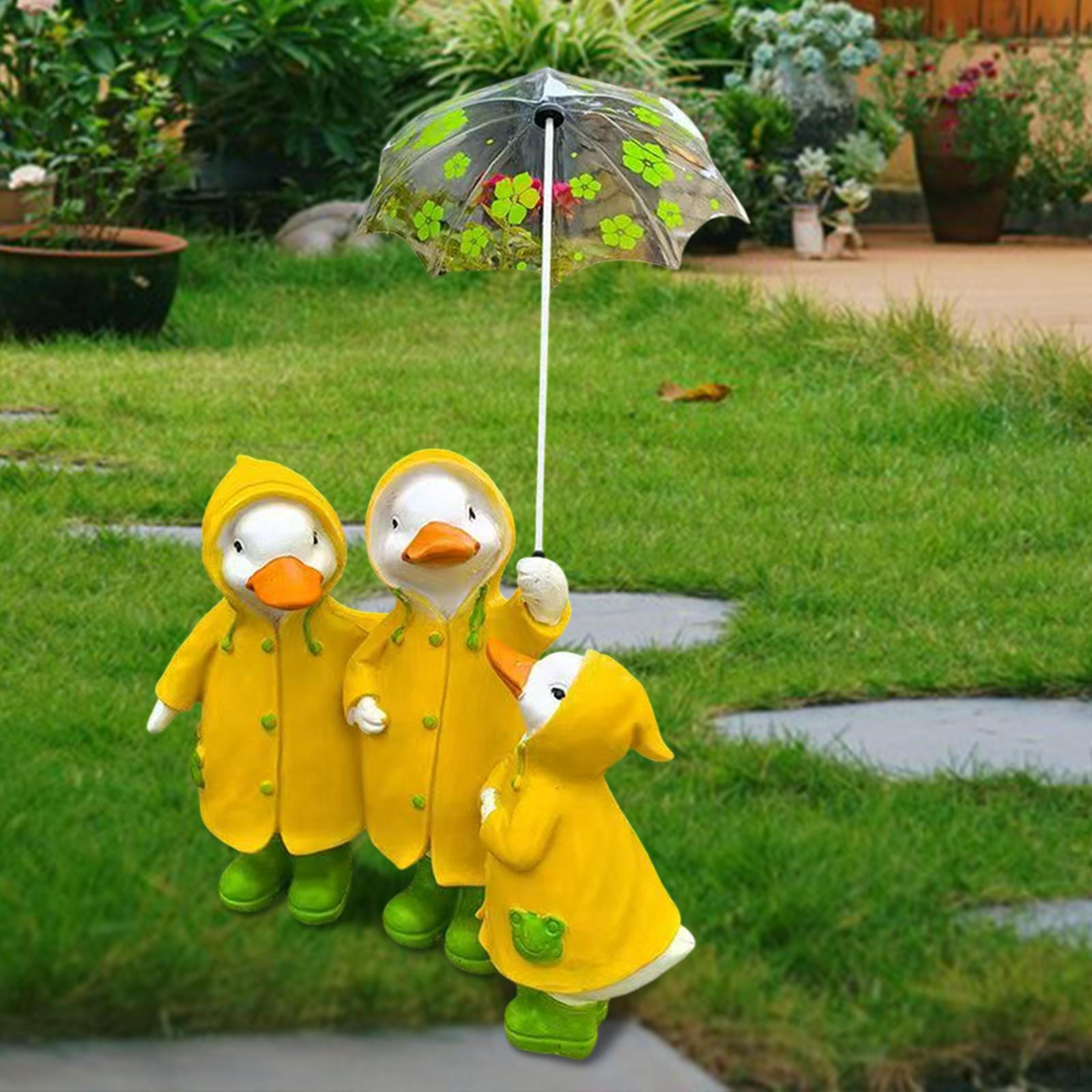 

Фигурка утки для декора сада, миниатюрная статуэтка с зонтиком для улицы 3 Yellow Ducks