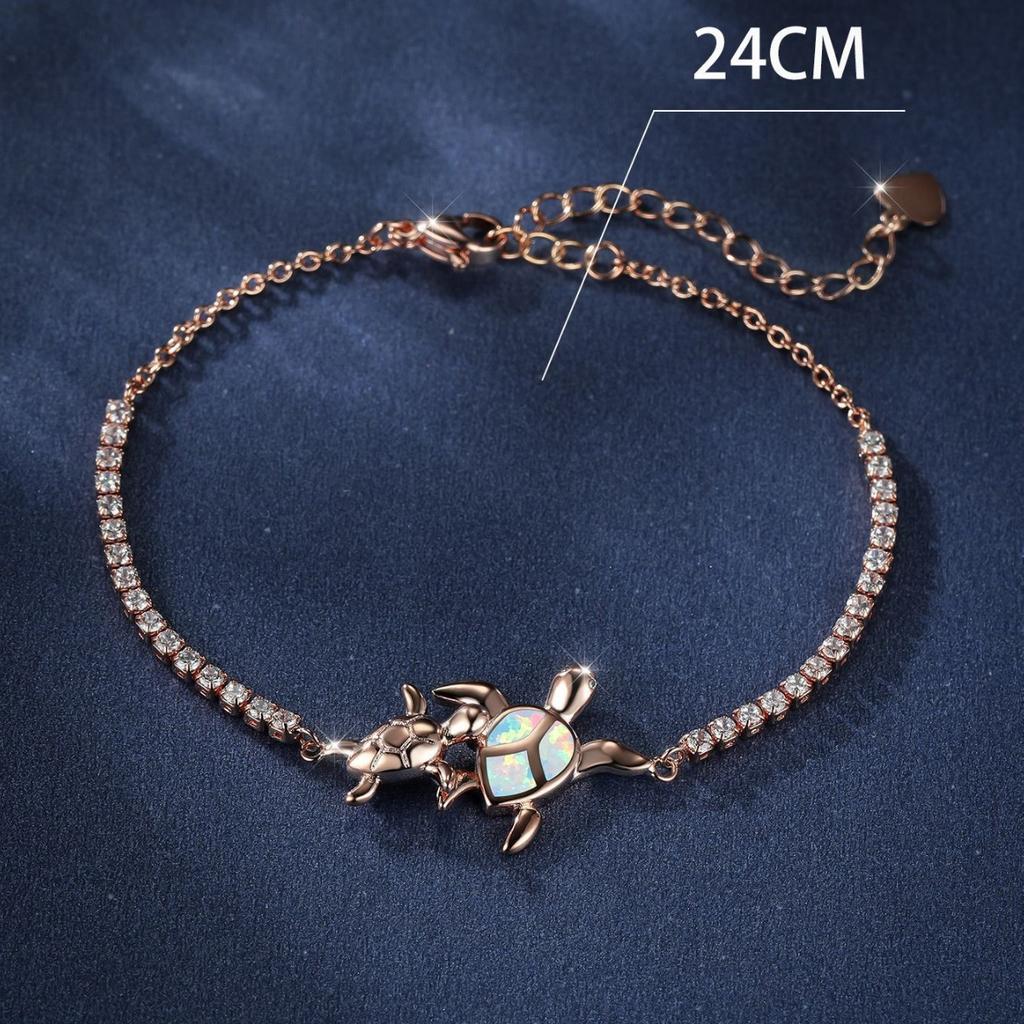 Rose Gold Two Turtles Set with Diamonds Male Shrimp Button Womens Personalized and Versatile Bracelet