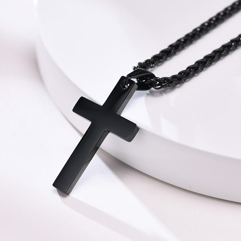 Plain Cross Necklace for Men, Silver Black Gold Color Stainless Steel Simple Cross Pendant Necklace Collar