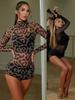 Woemn Latin Dance Body Mesh Top Jumpsuit Leopard Bodysuit Ballroom Dancing Leotard Latin Training Practice Wear Rumba Chacha