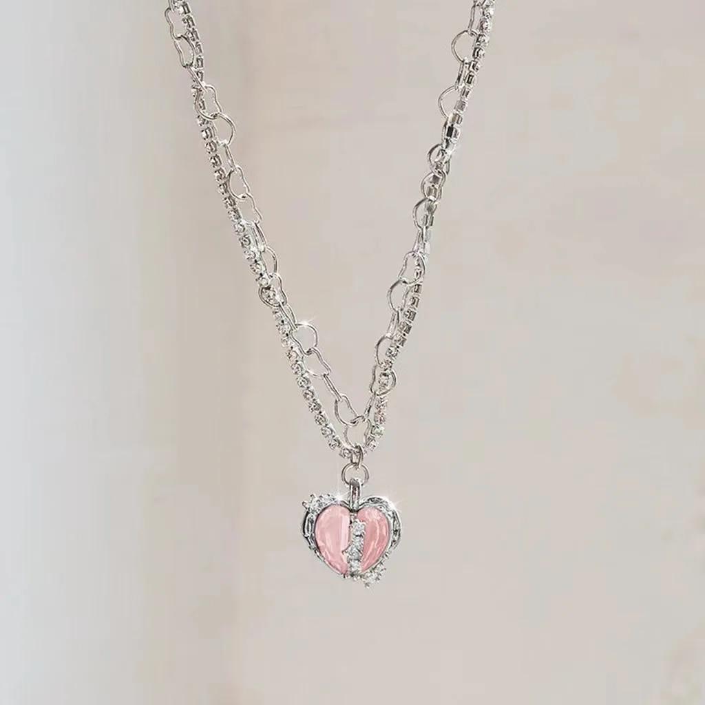 Kpop Vintage Goth Y2K Blue Heart Pendant Choker Clavicle Chain Necklaces for Women Girl Punk Grunge Collares Aesthetic Jewelry