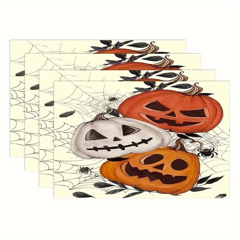 1PC Halloween Pumpkin Print Placemats Machine Washable Table Mat Linen Placemat for Kitchen Dining Table Decoration
