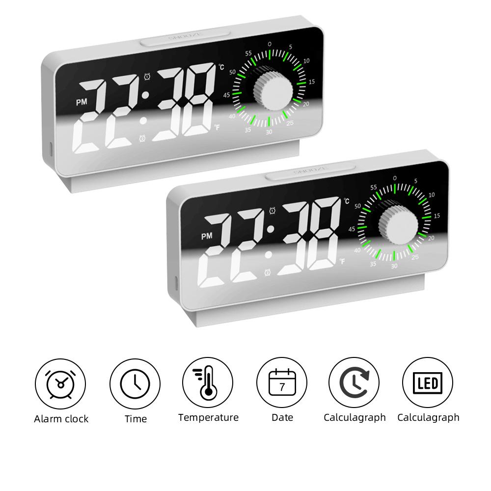 New LED Digital Alarm Clock Timer Function Temperature Electric Alarm Clocks USB Rechargeable Desktop Mirror Clock Bedroom