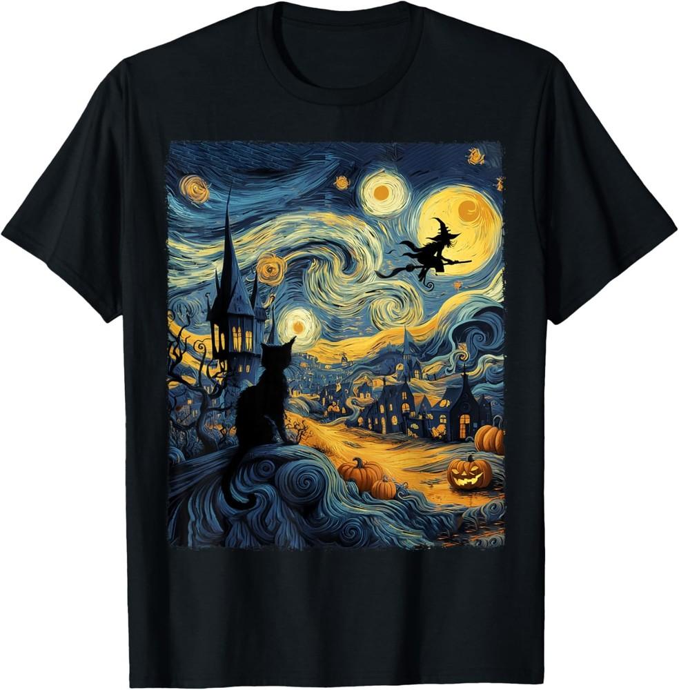 Cat Halloween Van Gogh Starry Night Pumpkin Gifts Men Women T-Shirt Unisex T-Shirt XXXXL