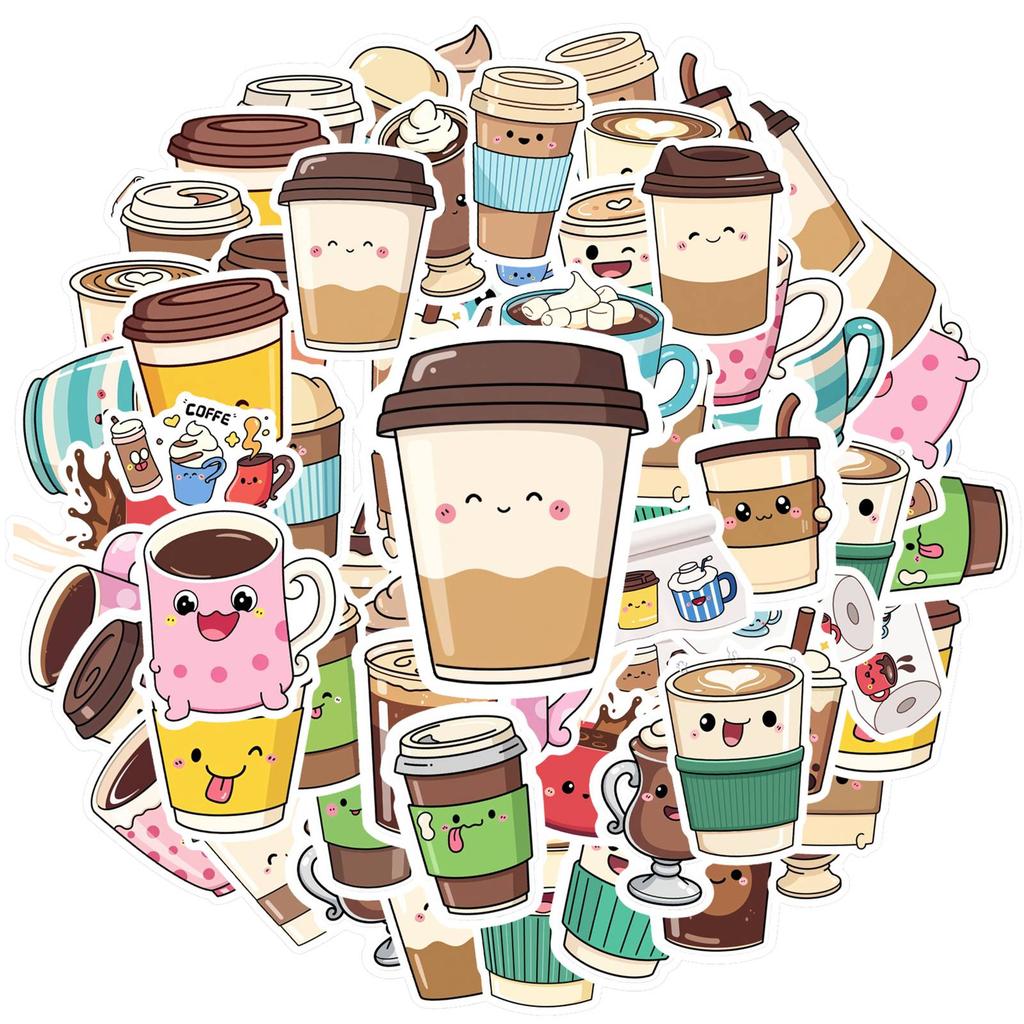 35pcs Playful Coffee Stickers Cute Cute Drinks Stationery Stickers Funny Stickers For DIY Phone Guitar Laptop Notebook Suitcase
