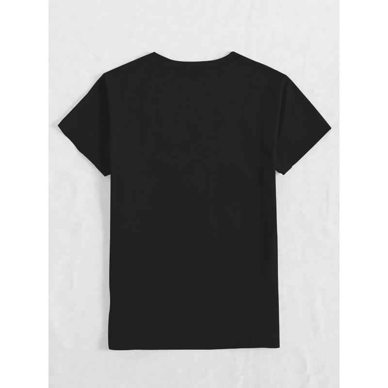 Damen 2D Geometrischer Schallwellen & Herz Print Rundhals Kurzarm Lässiges Street Style T-Shirt