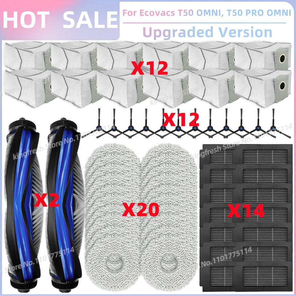 Fit For ECOVACS T50 PRO OMNI / T50 OMNI Vacuum Parts Main Roller Side Brush HEPA Filter Mop Cloth Dust Bag