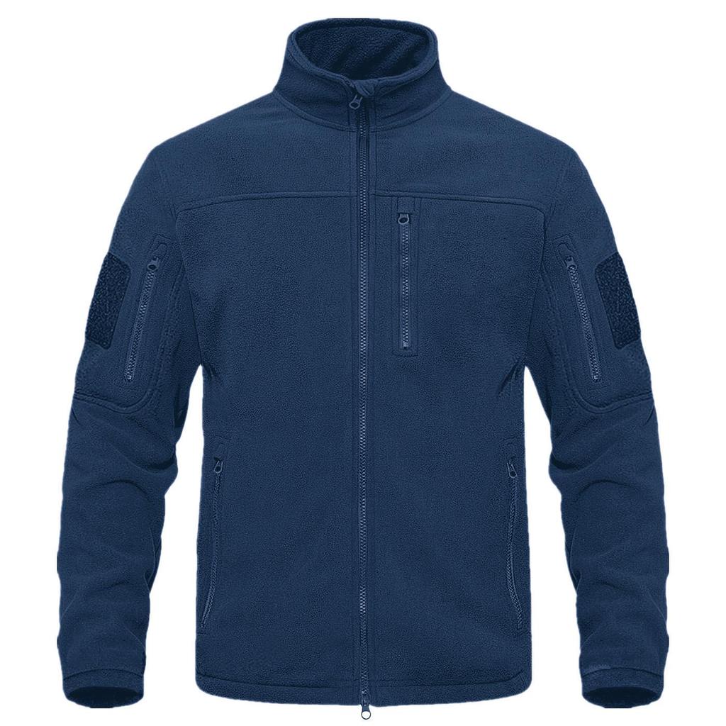 Full Zip Up Green Fleece Jacket Thermal Warm Work Coats Mens Zipper Pockets Jacket Hiking Training Outwear Windbreaker