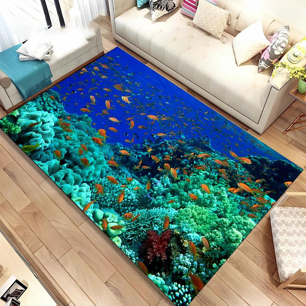 3D Meeresboden Unterwasserwelt Teppich Wohnzimmer Dekoration Schmutzabweisend Schlafzimmer Sofa Couchtisch Bereichsteppiche Waschbare Fußmatte
