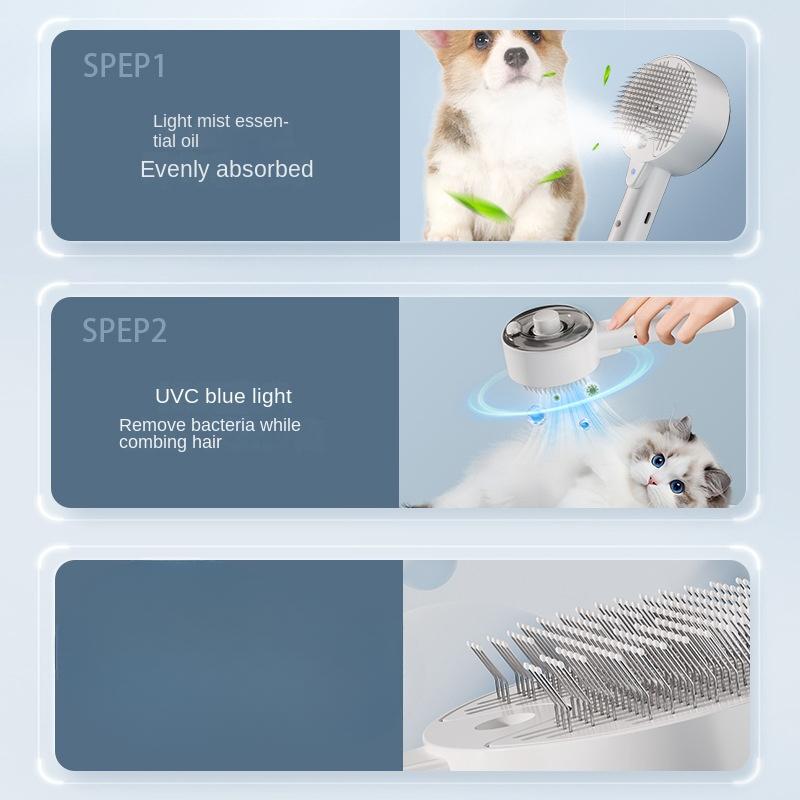 3-in-1 pet spray massage comb, one button cat and dog hair removal comb, UV antibacterial pet mite removal and hair removal tool