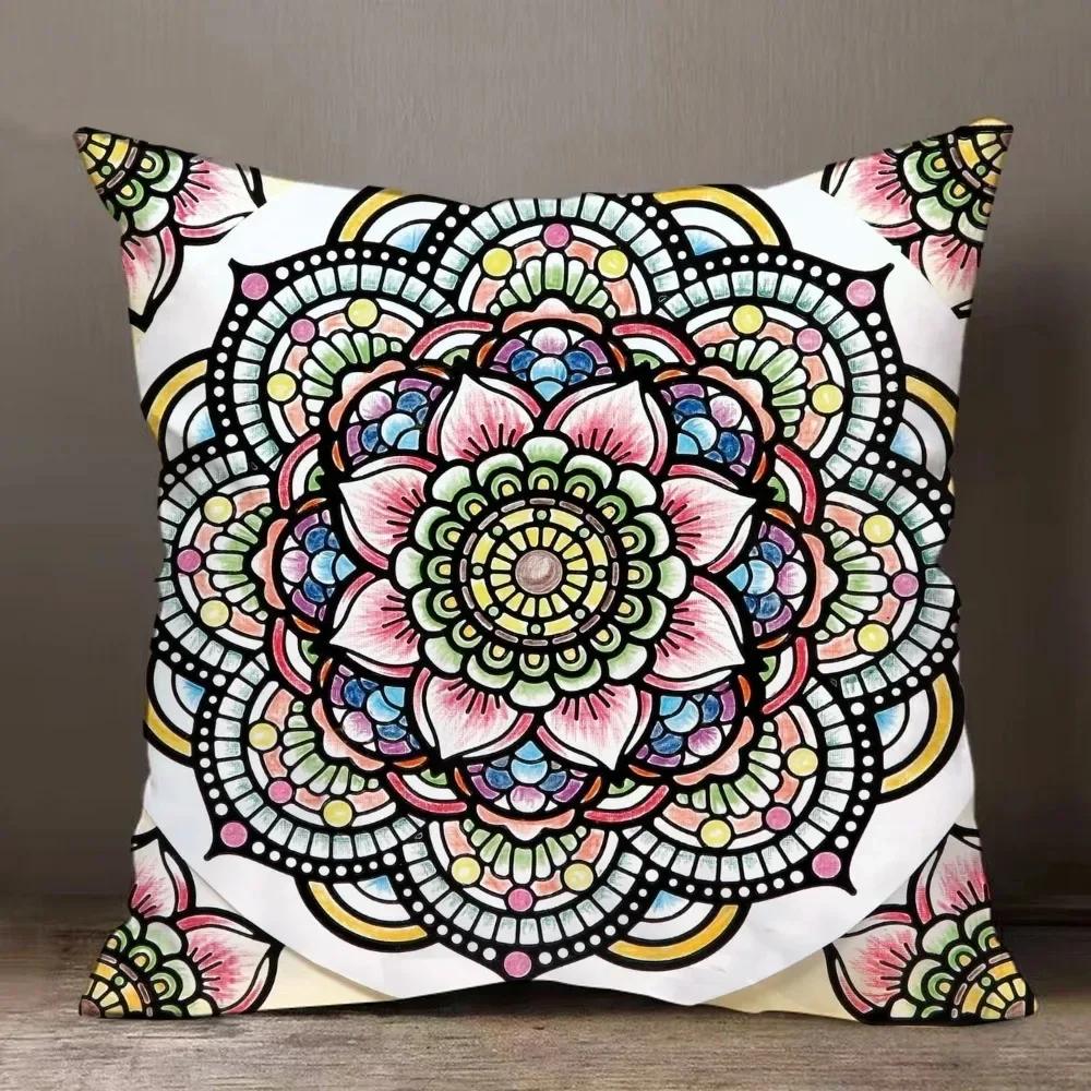 Home Decor Colorful Mandala Patterned Decorative Pillow Covers Pattern Cushion Cover Suitable For Sofa Bedroom Car Pillow Cover
