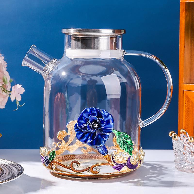 Colored Enamel Flower Glass Tea and Coffee Cup Set for Home and Office