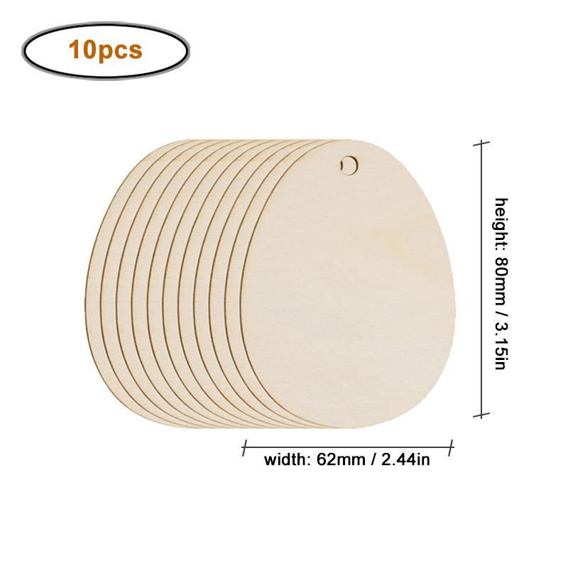 10pcs Easter Egg Unfinished Wood Ornaments Wood Slices DIY Crafts Unfinished Wooden Easter Ornaments with Hemp Rope for Easter