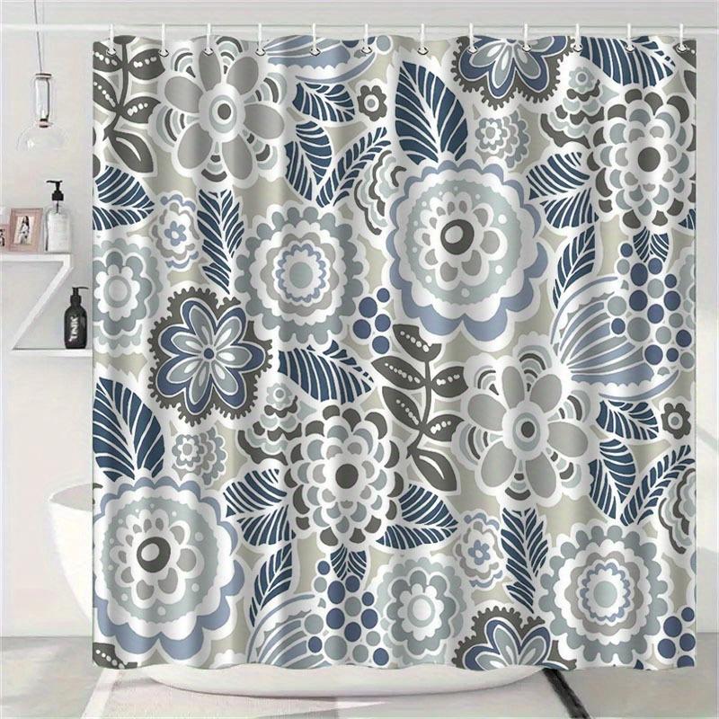 Gray Floral Patterned Shower Curtain, Machine Washable Polyester Material, With Hooks, Suitable For Bathroom Dcor. W60H190(CM)-1 Pcs