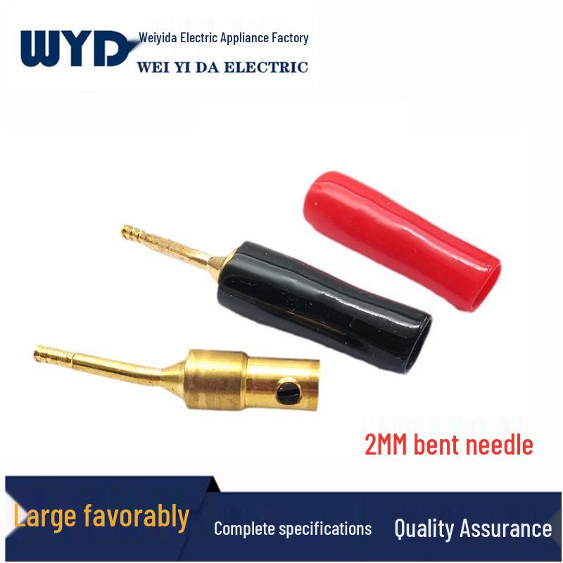2mm Bent Needle Banana Plug Gold-Plated Copper Audio Amplifier Wiring Connector