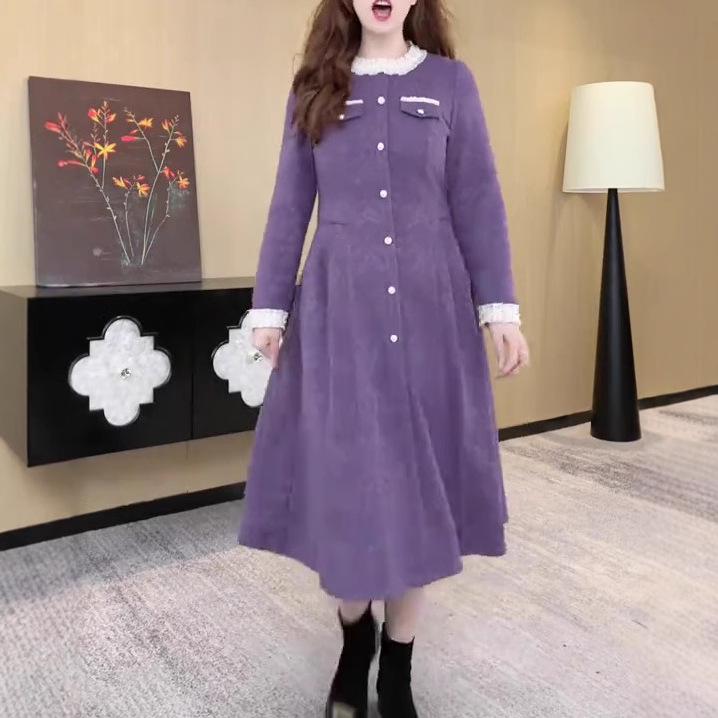 

Autumn/Winter French Style Plus Size Casual Luxury Dress for Middle-Aged Women L (100-120 jin) фіолетовий