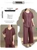Women's Large Size Tencel Cotton-Linen Summer Suit: Slimming Round Neck Top & Wide-Leg Pants Two-Piece Set
