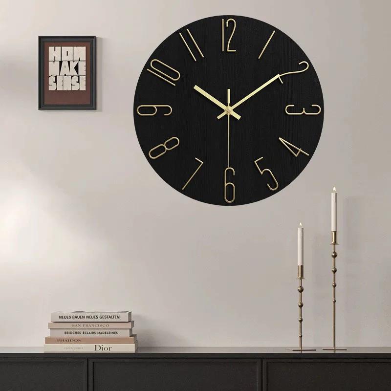 12 Inch Minimalist Decoration Wall Clock Living Room New Light Luxury Modern Simple Nordic Clock Hanging Wall Ins Hole Free