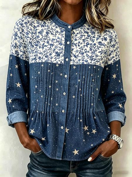 Spring and Summer New Women's Casual Long-sleeved Pleated Shirt Europe and America