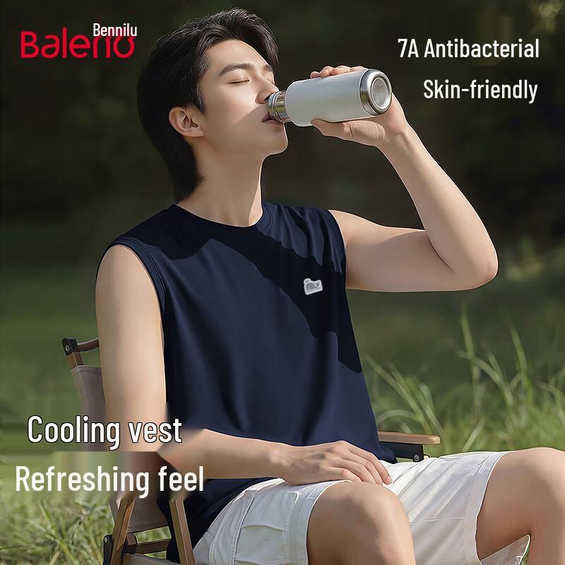 Baleno Men s Whale Patch Embroidered 7A Antibacterial Cooling Sleeveless T-Shirt 2XL