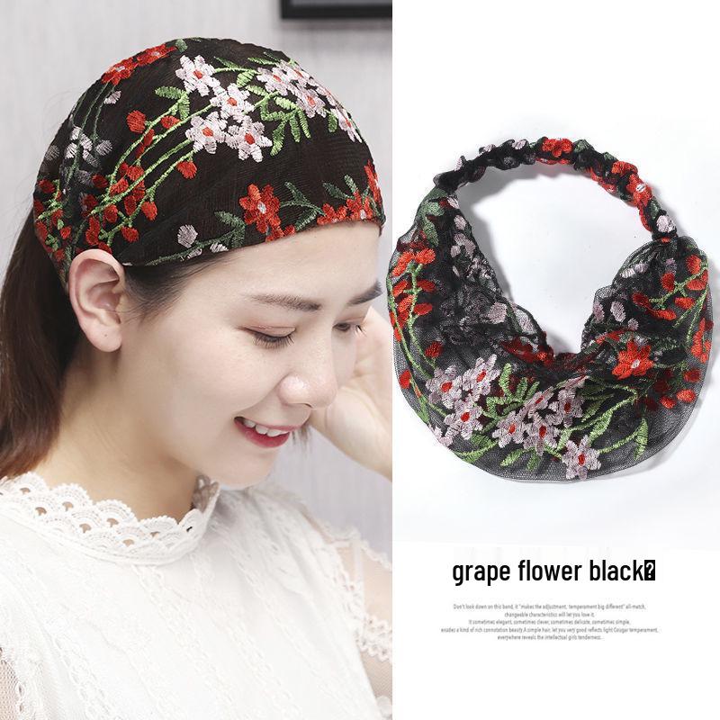 Spring & Summer Women's Embroidered Wide Headband - Sweet Korean Style Hair Accessory