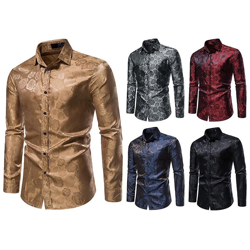 Men's Fashion Rose Print Long Sleeve Slim Fit Shirt – Autumn 2021 Collection