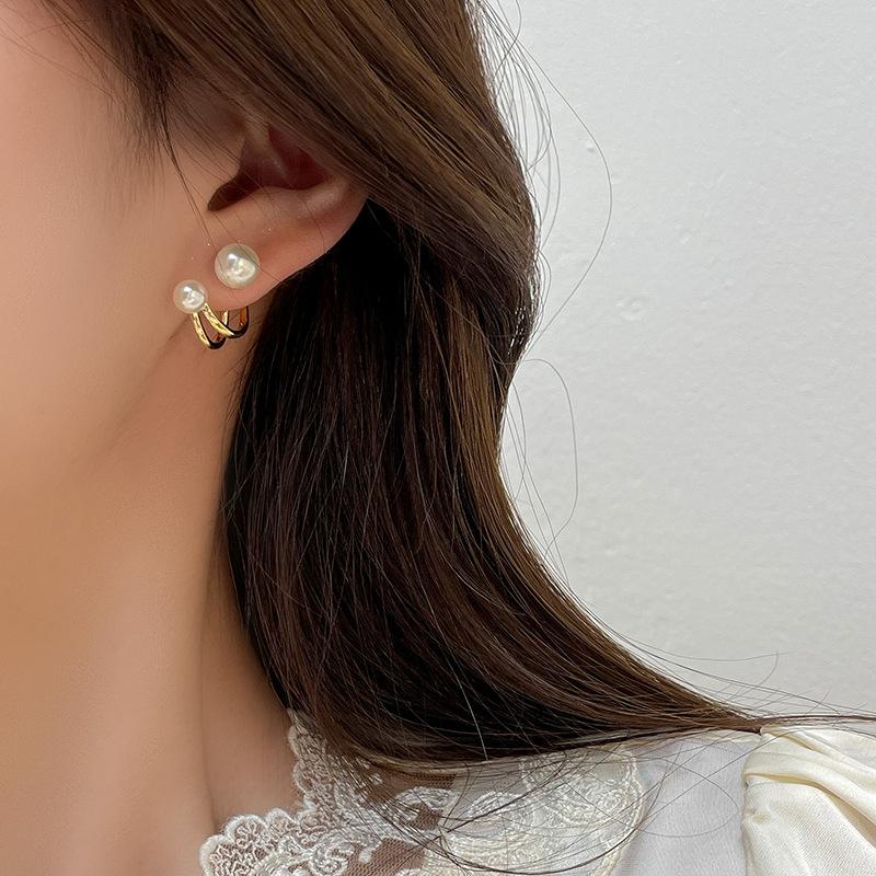 Pearl earrings new trendy French niche design temperament women's two-wear stud earrings
