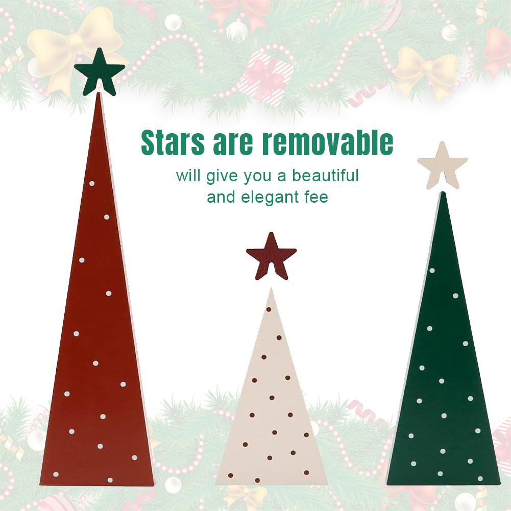 3PCS Wooden Christmas Tree Ornament Multi-Purpose Christmas Tree Wood Sign Desktop Vertical Tree Ornaments for Home Office Decor