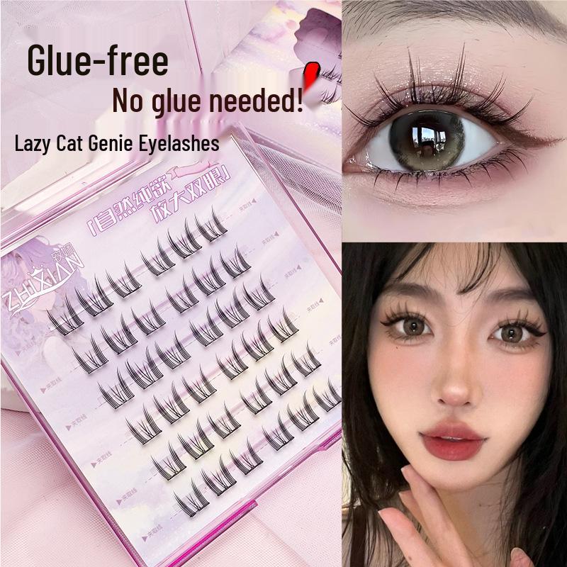 Lotus Elf Girl Glue-Free Removable False Eyelashes - Super Fine Lightweight Single Cluster